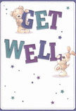 This get well card shines with playful optimism and a sense of warmth that feels inspired by the friendly character of West Green. The design features a cuddly teddy bear, perched atop the lively 'GET,' whose soft fur and gentle gaze offer comfort, while a bright-eyed puppy hugs the vibrant 'WELL' below, his floppy ears hinting at youthful joy. A rich gradient of indigos, teals, and purples in the text stands out boldly against the creamy white background, reminiscent of the hues in a spring bouquet from Flower Delivery West Green. Sparkling stars, shaded in cool blues and violets, twinkle across the card, welcoming hope and a touch of magic. The artwork's layered brushstrokes and tactile textures make it easy to imagine these two little friends bringing smiles and encouragement with every glance. This card, like the perfect floral arrangement, is a gentle emotional salve-bringing genuine comfort and a dash of West Green's supportive spirit to anyone on the road to recovery.